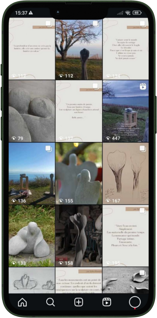 Mockup de téléphone affichant une œuvre de Sylva Hanuise